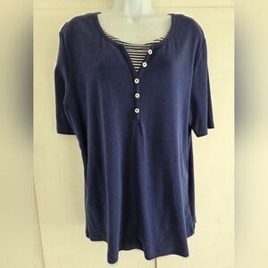 Express Navy Button-Front Short Sleeve Top
